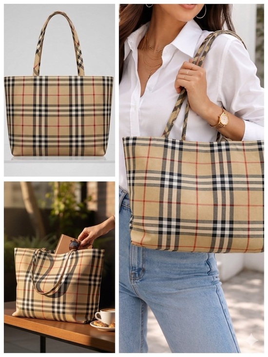 Burberry Handbags - Burberry London Vintage Nova Check Canvas Tote Bag With COA